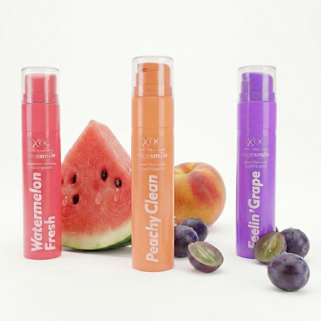 Toothpaste Portable 3 Pack - Watermelon Grape Peach Flavored - Fluoride Toothpaste for Fresh Breath - 60ml Portable Tubes Family Variety Pack (3 Count)