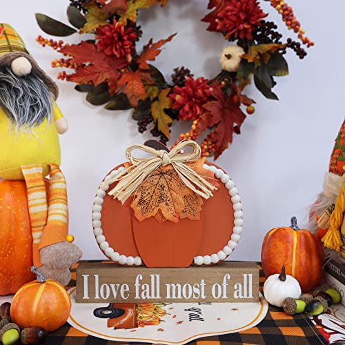 Decspas Thanksgiving Decorations, Large Size Wooden Pumpkin Block Fall Decorations For Home, Decorative Wooden Sign Fall Thanksgiving Decor For Living Room, Dining Table, Mantel, Shelf #TOP6