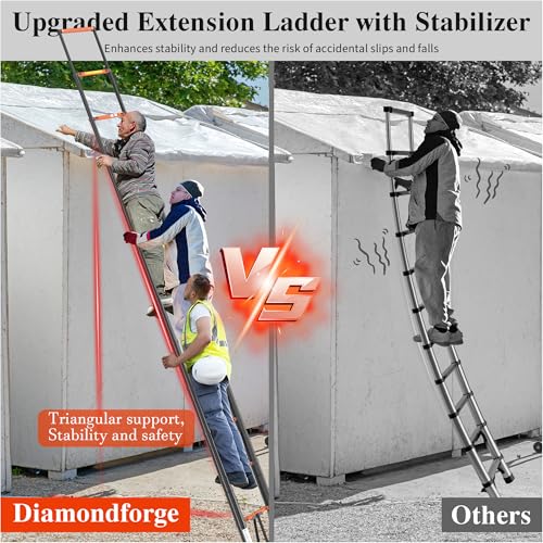 Image of Telescoping Ladder, 16.5 FT 330 Lbs Aluminum Extension Ladder, Black Orange | Telescopic, Collapsible & Adjustable, Compact Retractable Ladder for House, Roof, RV & Travel Trailer