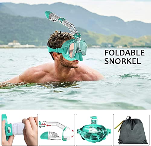 Bairuifu Dry Top Foldable Snorkel Mask Set 180 Degree Panoramic Anti Fog Anti Leak Scuba Diving Mask with Camera Mount Snorkeling Gear for Adults Men Women Youth Kids