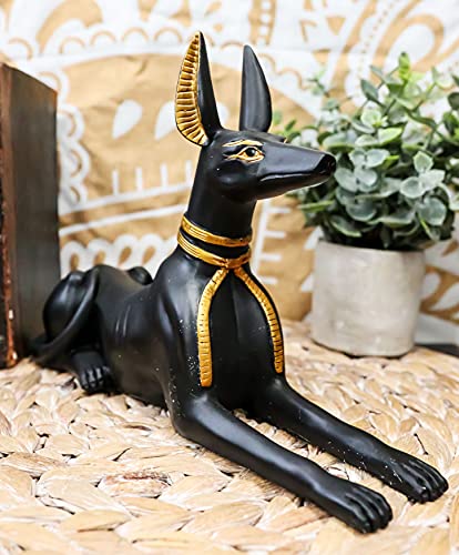 Ebros Ancient Egyptian God Anubis Dog in Sitting Pose Statue Deity of Afterlife and Mummification Pharaoh Hound Figurine 10" Long