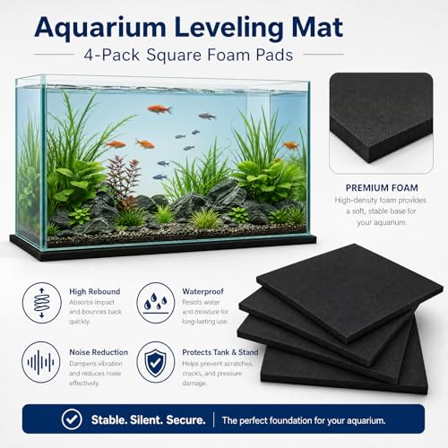 Image of Pangda 4 Pcs 19.6 x 12.99 Inches Aquarium Fish Self Leveling Mat for Under Tank Foam Compressible Neoprene Mat with Adhesive Backing Waterproof Easy to Cut Stability, Black