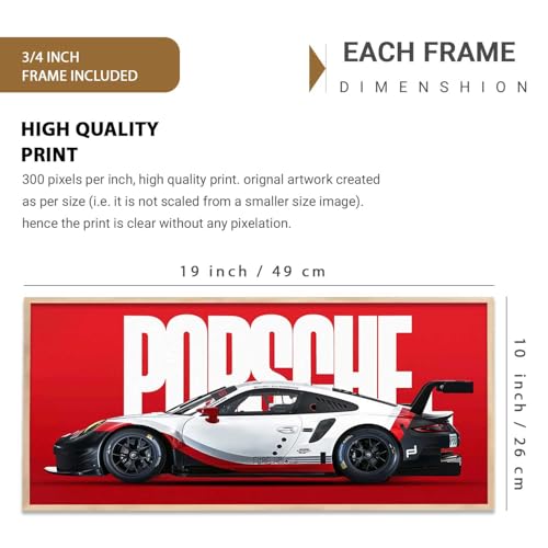 Image of walllane Big Porsche 911 GT3RS Car Framed Posters Gift Items for Boys Room Wall Decoration Bedroom Living Room Office Studio Decor | Car Poster Frame for Wall Decor Set Of 1Size(10 x 19 inch)