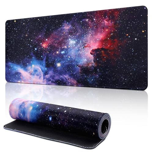 Yimomoyi Tapis de Souris de Jeu, 800 x 300mm XXL Tapis Souris Gaming Grand, Tapis Bureau Antidérapant Étanche, sous Main Souris à Bords Cousus pour Gamer, Ordinateur, PC (Nébuleuses B)