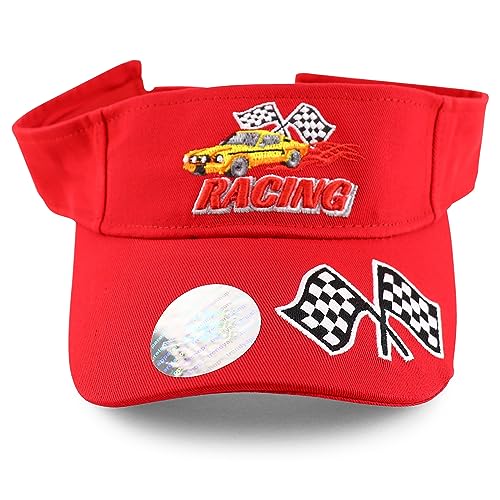 Gorra visera con diseño bordado de llama y bandera de carrera miniatura 2