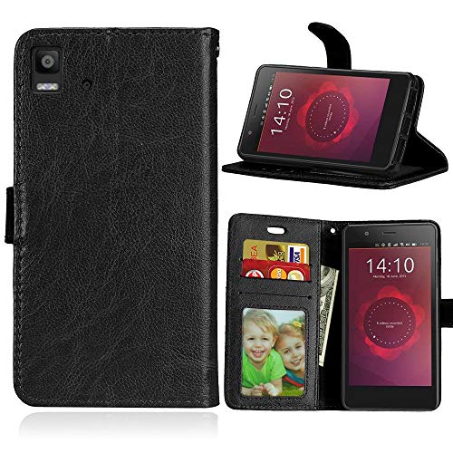 JEEXIA® Funda para BQ Aquaris E4.5, Moda Business Flip Wallet Case Cover PU Cuero con Soporte Cubierta Protectora - Negro