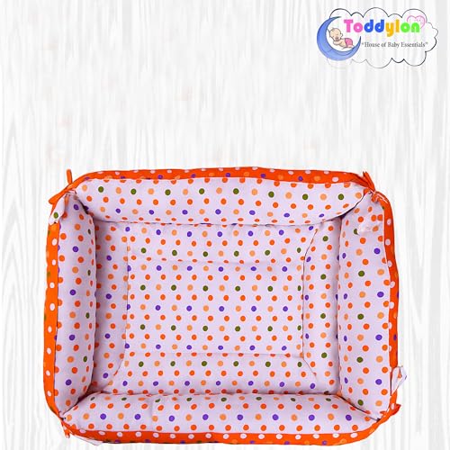 Image of Toddylon Flat Bed Baby Bed Bedding Set for New Born Baby | Bed Mattress | Mosquito Net | Cotton | Travel Bed | Essentials | Toddlers | Infants | Baby Boy Girl (0-12 Months) Orange