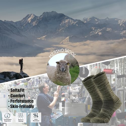 Image of Ortis Merino Wool Socks for Men Outdoor Hiking Casual Soft Cushion Crew | Extra-Fine Wool, Breathable, Comfortable, Lightweight, Moisture Wicking, Size L /XL 3 Pack, Hiker, Mountaineer, Daily Wear