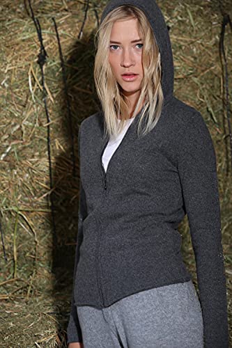 100% Cashmere Zip Up Hoodie Women - Hand-Knitted Ladies Slim Fit Cut Hoody With Long Sleeves, Metal Zip, And Logo Detail #TOP2