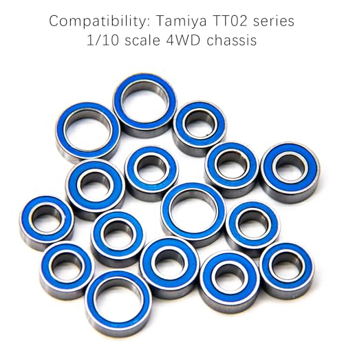 Image of TT02 Bearings 16Pcs RC Car Sealed Ball Bearings Kit for Tamiya TT-02, TT01 1 /10 RC Parts Rubber Sealed Bearings Kit Compatible with Tamiya Chassis - Reduce Friction, Boost Speed & Durability