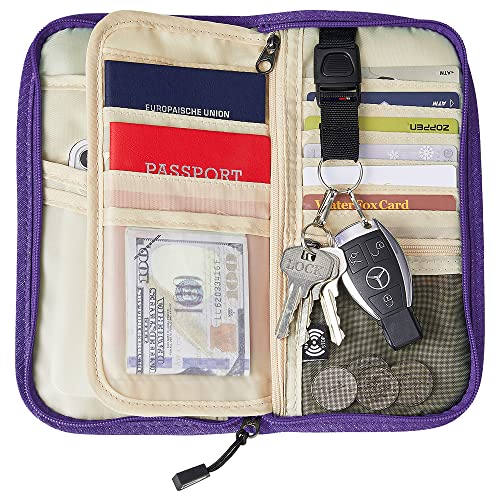Image of ZOPPEN Passport Holder Family RFID Passport Wallet, Passport Holder Women /Men, Travel Wallet Documents Organizer Zipper Case with Removable Wristlet Strap, Travel Essentials for Flying, #09 Purple,