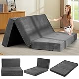 feliz home 6-Inch Tri-Fold Mattress Queen Size - Foldable Futon Sofa Bed with Removable Washable Cover, Folding Memory Foam Futon Mattress | Non-Slip Bottom & Carry Handles for Guest, Camping, Dorm