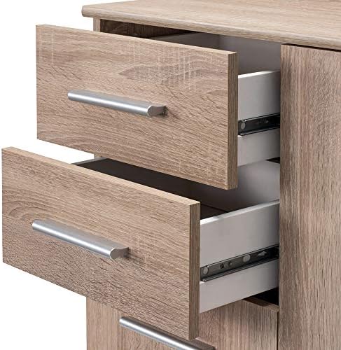 Casaria Alba Oak Effect Side Cabinet With 2 Drawers 3 Doors 107x75x35 cm Hallway Bedroom Lounge Bedside Dresser Storage Cupboard