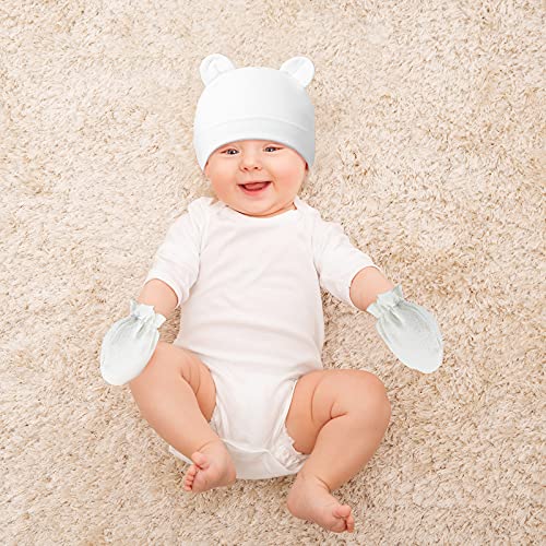 8 Pieces Newborn Baby Hats And Mittens Set, Cute Bear Ears Beanies Infant Beanie Hats No Scratch Baby Mittens Unisex Infant Mitten Gloves For 0-6 Months Baby Boys Girls #TOP5