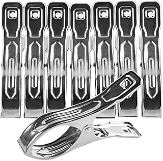 WXJ13 12 Pcs Beach Towel Clips Clamps Stainless Steel 12CM/4.72 Inch Large Windproof Wind Resistant Clips Laundry Clothes Pegs for Sunbeds, Sun Loungers, Pool Chairs, Heavy Clothing Washing Silver