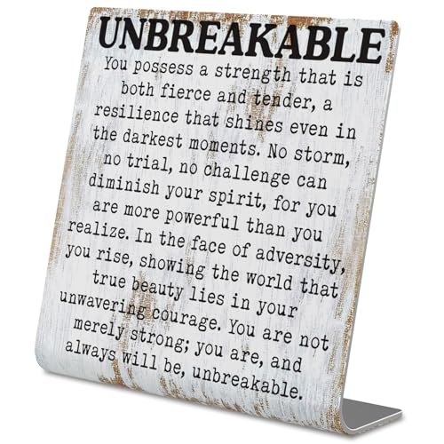 Unbreakable Inspirational Desk Sign Resilience & Strength Quote Decor Rustic Steel Plaque Gift for Women Survivors Therapists Friends or Coworkers Mental Health Empowerment Sign XLK516