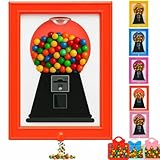 Candy Dispenser Picture Frame Wall Gumball Machine – 2-in-1 Candy Dispenser Picture Hanging Frame Wall Mounted with 3 Mini Bags, Perfect for Holidays & Special Occasions (Red)