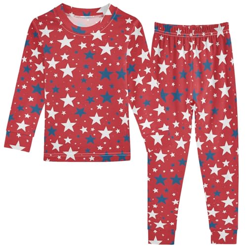 Pigsaly Pajama Set 2 Piece Usa White Blue Stars Pajama Sets Long Sleeve Pjs Sleepwear 4T