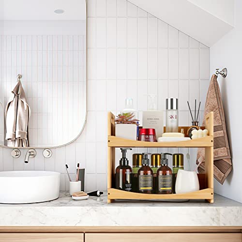 Viewall Bamboo Spice Organizer, 2 Tiers Spice Rack Countertop Shelf Corner Shelf For Kitchen, Cabinet, Pantry #TOP2