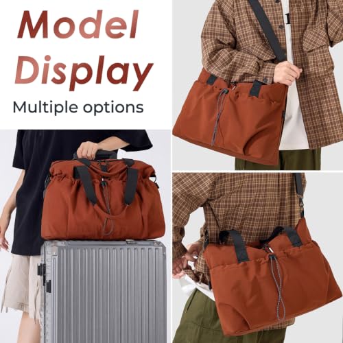 Image of PALAY Travel Bag Brown Oxford Cloth Gym Bags Drawstring Design Tote Bag with Removable Strap Waterproof Large Capacity Duffel Bags for Sports, Swimming, Work, Weekend and Overnight Use