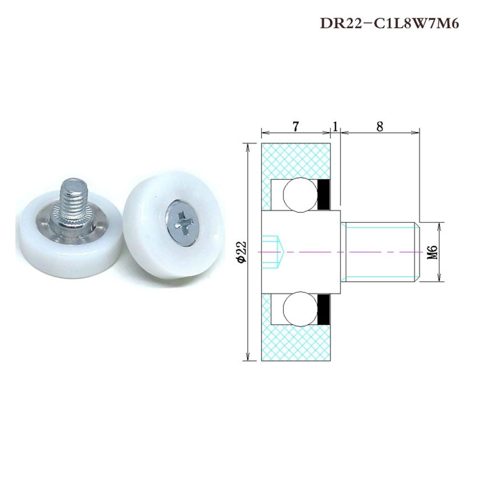 10 sztuk średnica zewnętrzna 19 mm śruba do szuflady POM DR19 C2L8W6M6 prowadnica meblowa koło pasowe do kasy POS (DU22-C2L8W7M6)