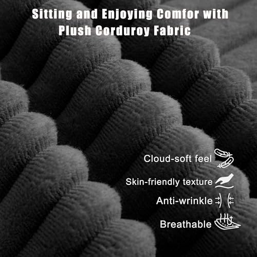 Image of Modular Boneless Floor Couch, Modern Cozy Corduroy Cloud Loveseat Couch with Ottoman, Memory Foam, Convertible Sleeper Sofa Bed for Living Room, Small Spaces, Assembly Free, Black