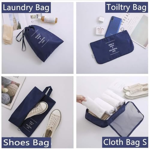 Image of QONETIC 7pcs Set Travel Organizer Packing Cubes Lightweight Travel Luggage Organizers with Laundry Bag or Toiletry Bag Laundry Organiser, Navy Blue