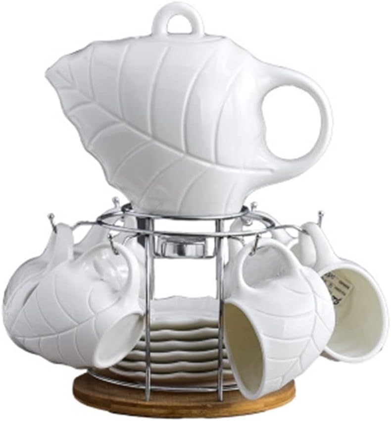 Plain white ceramic coffee tea set wooden tray kettle cup pot bar household kitchen supplies