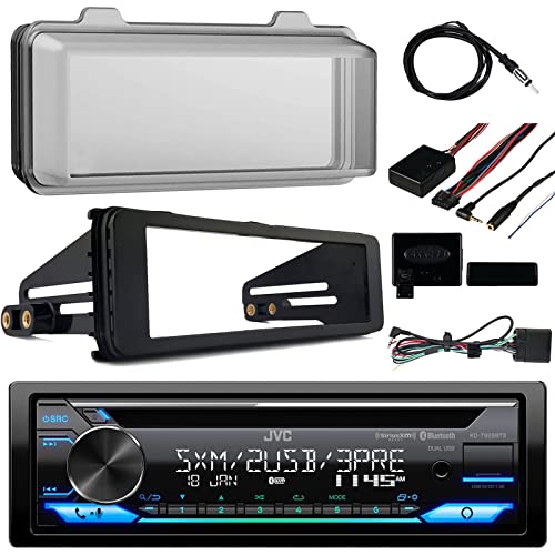 Single DIN Bluetooth CD Player USB AUX AM/FM Radio Receiver W/Cover - Bundle with Install Dash Kit + Handle Bar Control + Wired Antenna for 98 2013 Touring FLHT FLHX FLHTC Motorcycle Bike
