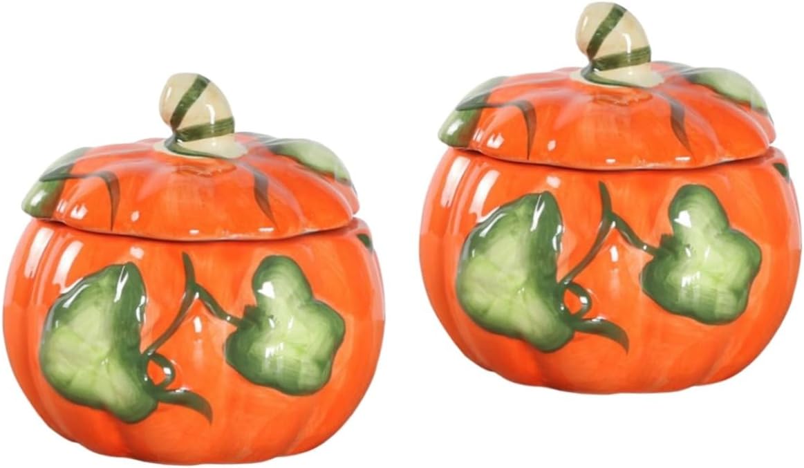 2pcs Halloween Pumpkin-shaped Ceramic Snack Jar for Boys and Girls Versatile Storage Pot for Candy Halloween Decor for Parties and Fall Celebrations