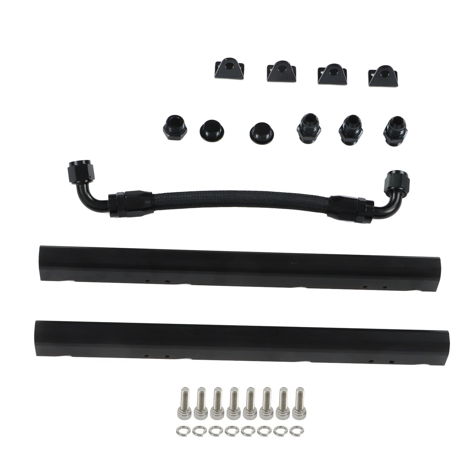 Fockety Zestaw Szyn Paliwowych KęSOW, Port 195 Mm - Port 8an Zestaw Aluminiowy Szyn Paliwowych o Wysokim PrZepłys do LS1 LS6, Kęsy Anodowane Na Czarno Stabiilne Synywowe Efi Ofi Ofi o o o o o o o o