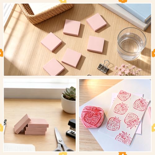 Image of 6 Pack 2 inchx2 inch Pale Pink Rubber Stamp Carving Blocks - Soft Linoleum Material for DIY Craft Projects & Handmade Stamps