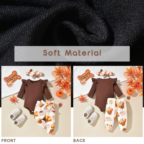 Image of Aalizzwell Preemie Newborn Infant Baby Girls Clothes Ribbed Romper Bodysuit Pants Set Fall Winter Outfits