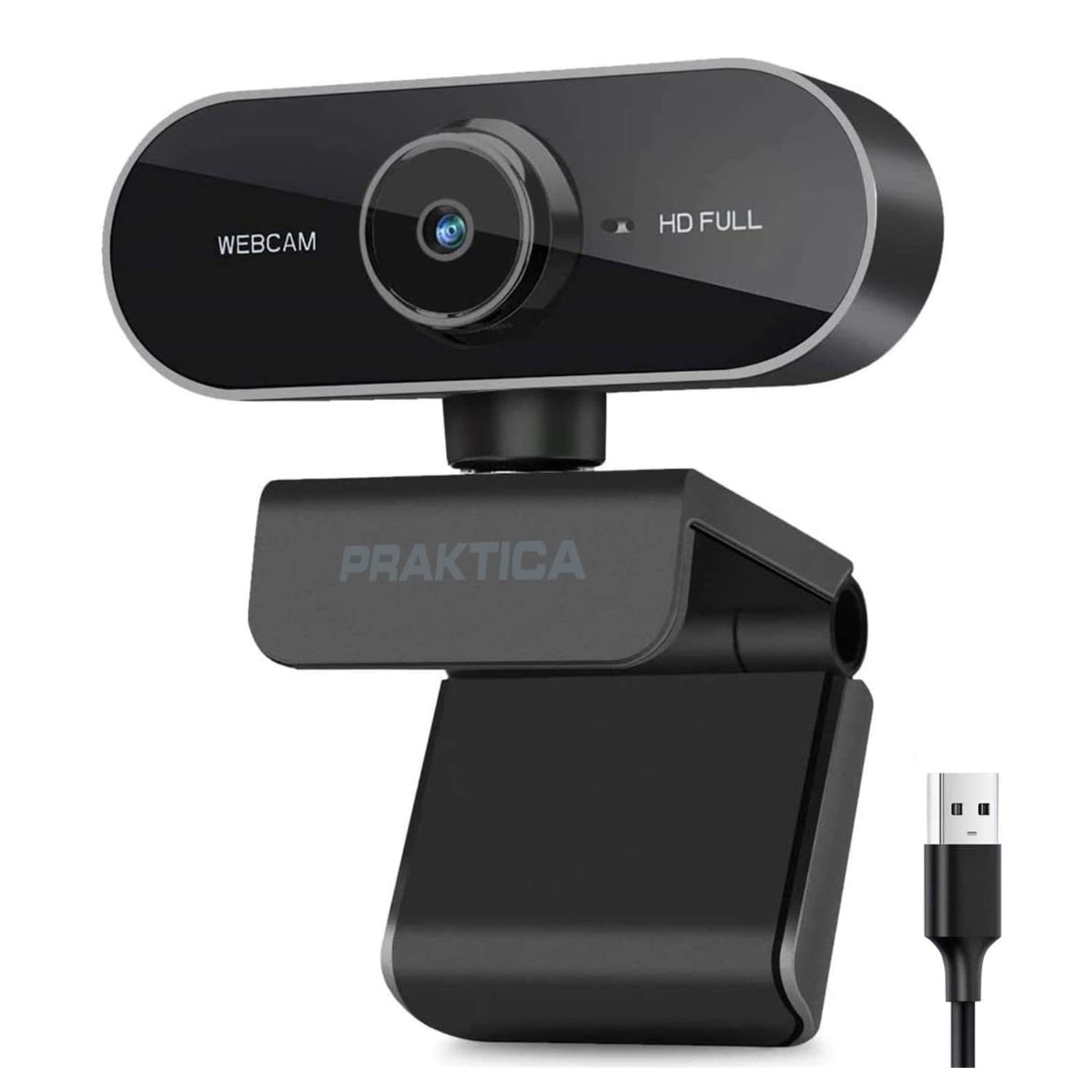 Praktica1080P Full HD Webcam with Microphone - Auto Focus, Tripod Mount, Privacy Cover, Plug & Play USB Camera Compatible with PC Desktop Laptop Windows Mac Linux Zoom Skype Teams VoIP
