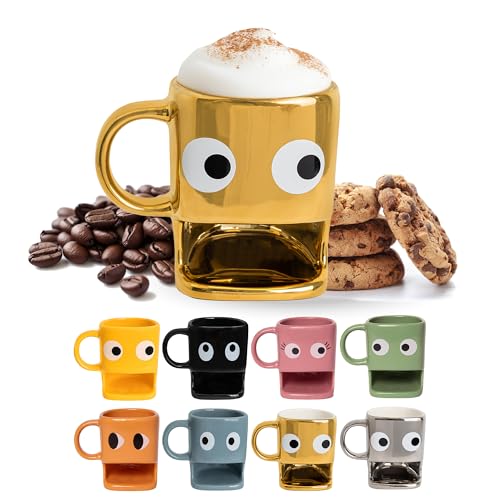 Fisura - Taza original para regalar con diseño de ojos. Con soporte para galletas en color dorado. Fabricada en cerámica con hueco para galletas. Capacidad de 240 ml Fisura - Taza original para regalar con diseño de ojos. Con soporte para galletas en color dorado. Fabricada en cerámica con hueco para galletas. Capacidad de 240 ml
