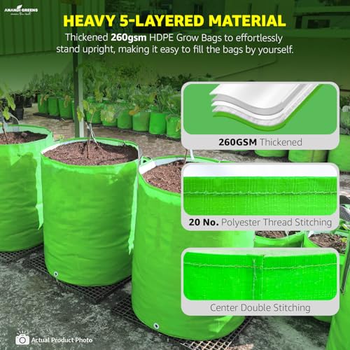 Image of Anandi Green's HDPE Uv Protected 260 GSM Round Green Colour Plants Grow Bags Suitable for Terrace and Vegetable Gardening Size 18x24 Pack of 2