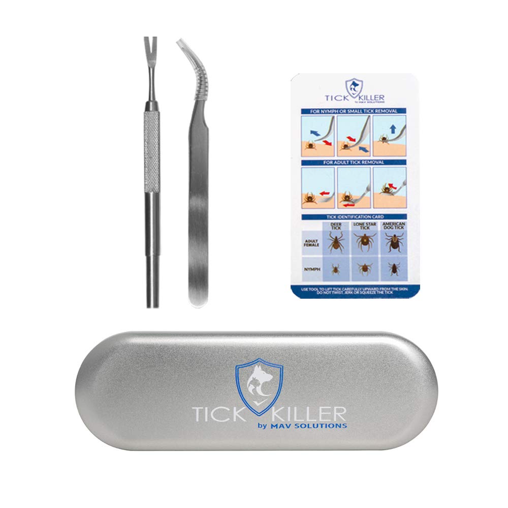 Tick KillerPlatinum Tick Remover Safety Set/Metal Case, Stainless Steel Tick Remover Tweezers, Indications & Identification Card, Free Sterilizers Alcohol Pre Pads & Security Waste Bags