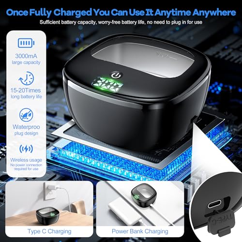 Image of Wireless Ultrasonic Retainer Cleaner, Rechargeable Ultrasonic Cleaning Machine for Dentures, Retainer, Aligner, Mouthguards and Toothbrush Head, 43kHz Portable Ultra Sonic Jewelry Dental Clean Pod