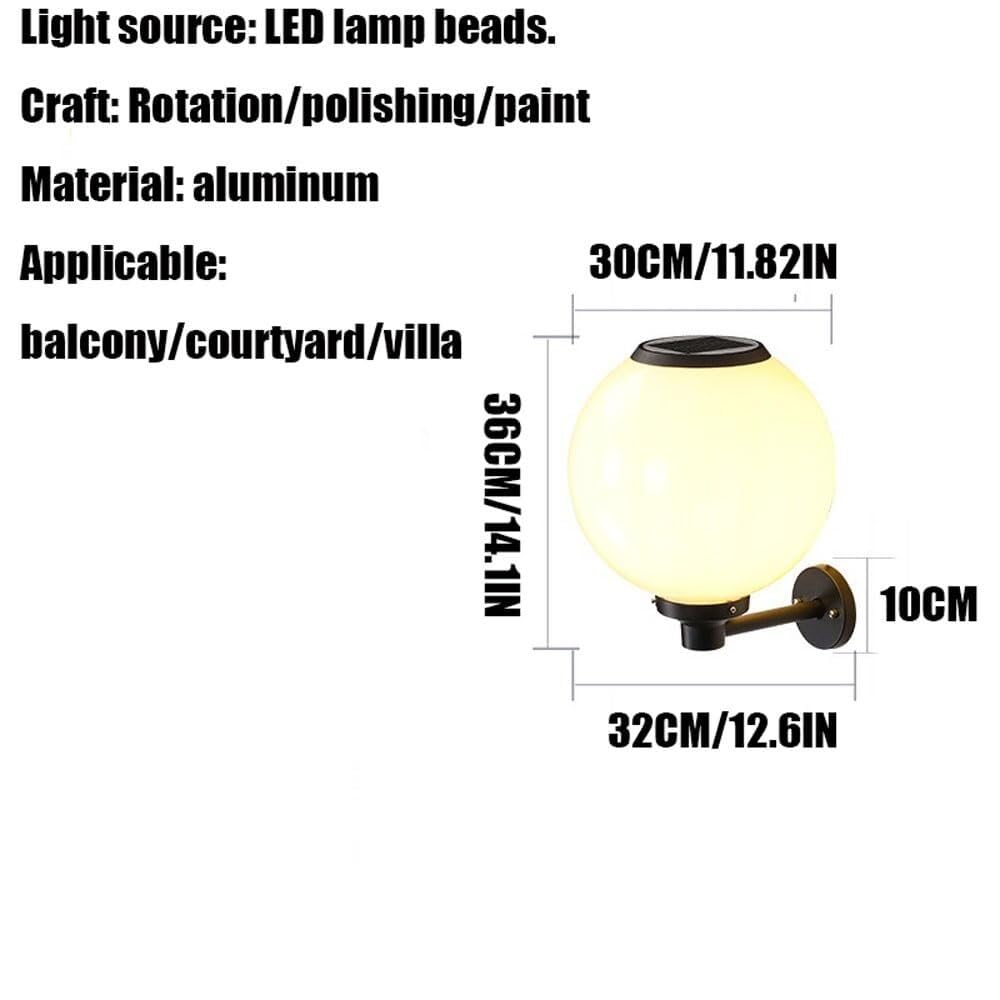 Wejścia Lampa Zewnętrzna Nowoczesna Lampa Ścienna Zewnętrzna Solarna Aluminiowa Kulista Balkonowa Klosz PS Kinkiet Wodoodporny Latarnia Oświetlenie Ogrodu(30cm)