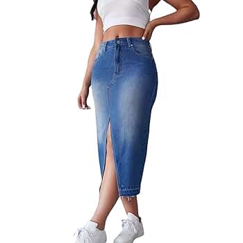 MALION vintage♢2way denim long skirt Amazon.com: HGps8w Womens Split Front Long Denim Skirt