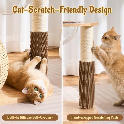 Árbol moderno para gatos pequeños y medianos de interior, 38" alto, madera y ratán miniatura 6