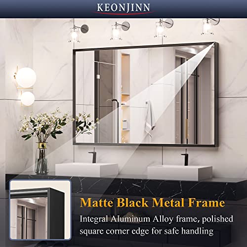 Keonjinn Black Framed Mirror For Bathroom 48 X 30 Inch Large Matte Black Bathroom Mirror Rectangle Mirror Square Corner Metal Frame Farmhouse Mirror Modern Rectangular Wall Mirror(Horizontal/Vertical) #TOP7