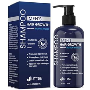 Biotin Hair Growth Shampoo for Men: Natural Thickening Shampoo with Tea Tree Oil Ginseng Mint for Hair Loss and Thinning Hair – 10.1 fl.oz, Dark Blue