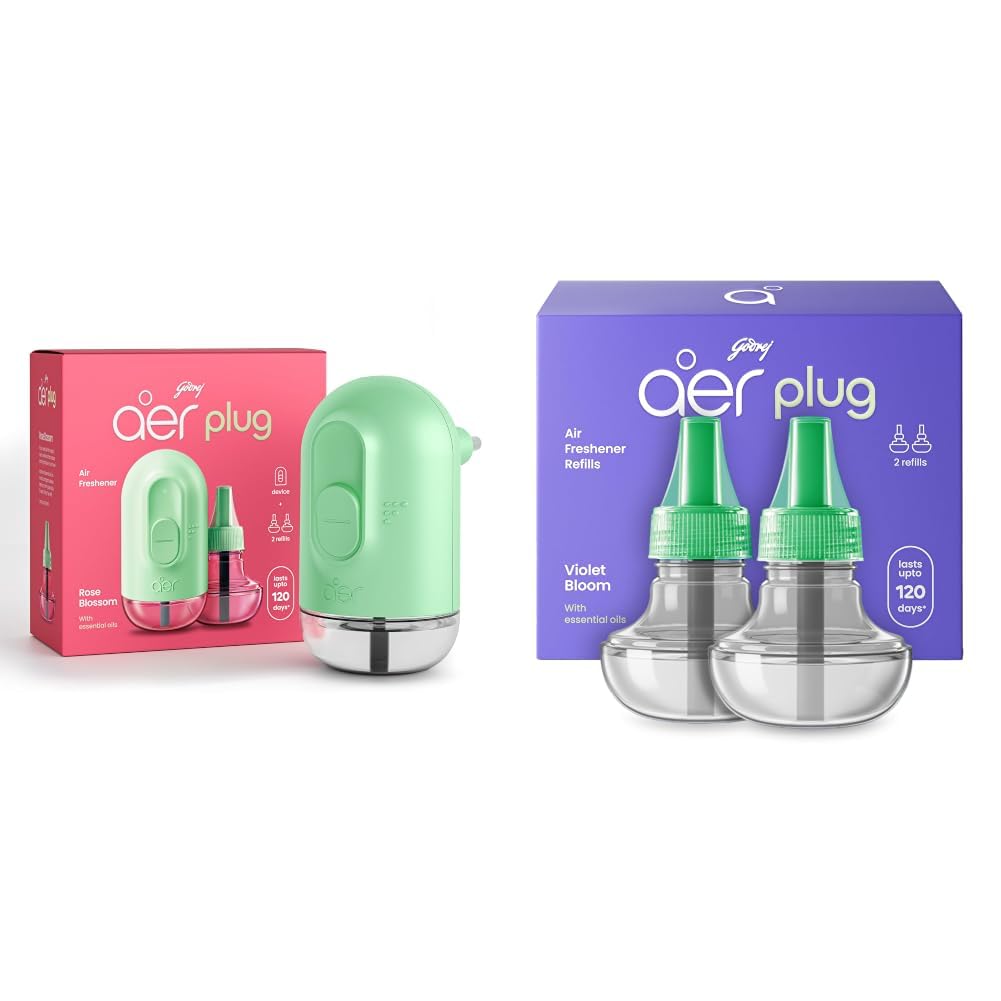 Godrej aer Plug Electric Air Freshener (Machine + 2 Refills (25ml each) | Rose Blossom | Lasts up to 120 days & Plug Electric Air Freshener 2 Refills (20ml each) | Violet Bloom | Lasts up to 120 days-image-27