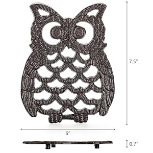 Hedume 2 Pcs Cast Iron Owl Trivets, Heavy Duty Cast Iron Trivet with Rubber Pegs, Decorative Trivet for Kitchen Counter or Dining Table, Insulation Pad, Anti-Scald Pad, Heat Resistant Pad-Rust Brown Hedume 2 Pcs Cast Iron Owl Trivets Heavy Duty Cast Iron Trivet with Rubber Pegs Decorative Trivet for Kitchen Counter or Dining Table Insulation Pad Anti Scald Pad Heat Resistant Pad Rust Brown