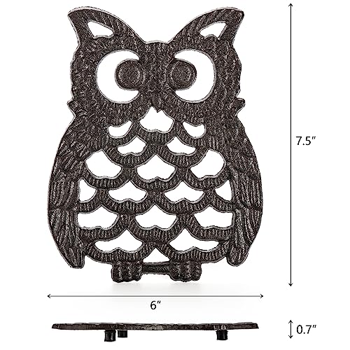 Hedume-2-Pcs-Cast-Iron-Owl-Trivets-Heavy-Duty-Cast-Iron-Trivet-with-Rubber-Pegs-Decorative-Trivet-for-Kitchen-Counter-or-Dining-Table-Insulation-Pad-Anti-Scald-Pad-Heat-Resistant-Pad-Rust-Brown Hedume 2 Pcs Cast Iron Owl Trivets Heavy Duty Cast Iron Trivet with Rubber Pegs Decorative Trivet for Kitchen Counter or Dining Table Insulation Pad Anti Scald Pad Heat Resistant Pad Rust Brown
