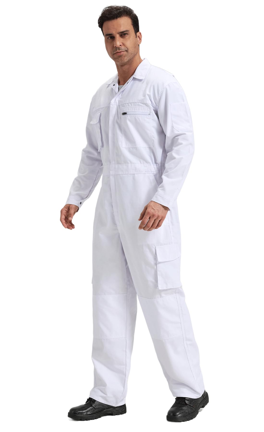 Combinaison de Travail pour Homme Salopette Mecanicien Cotte de Travail, Blanc, S