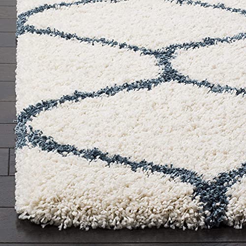 Image of Handwoven Microfibre 3D Rug for Living Room (Ivory & Teel Blue, 2 X 5 Feet (Runner), Microfibre)