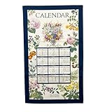 COTTON松井 2025年布製タペストリーカレンダー 日本製 花柄 ファブリック カレンダー 75cm×45cm (花×ネイビー)