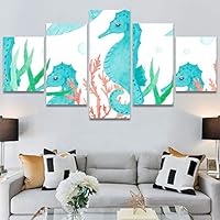 SIGNWIN 5 Panel Canvas Wall Art Modern Art Decorative Elements Fun Illustration Illustrations Kids Multicolor for Home Decorations Ready to Hang - 60